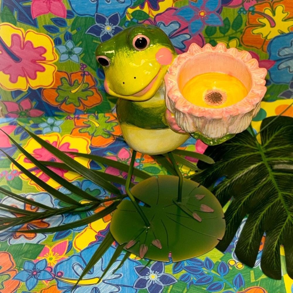 Ceramic and metal Frog votive candleholder